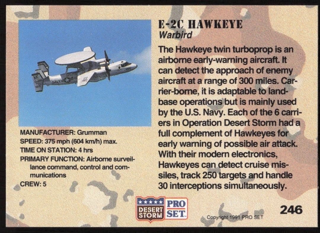 1991 Pro Set Desert Storm E-2C Hawkeye #246 military trading card back