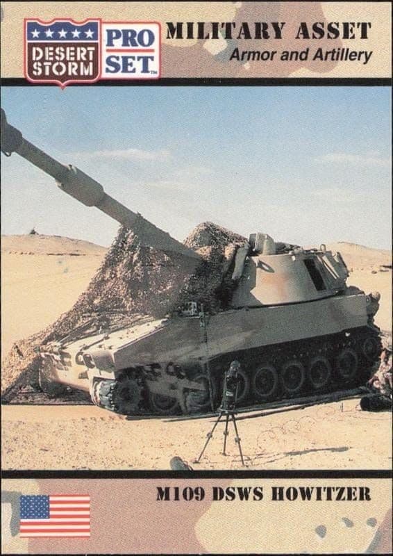 1991 Pro Set Desert Storm M109 DSWS Howitzer #205 military trading card front