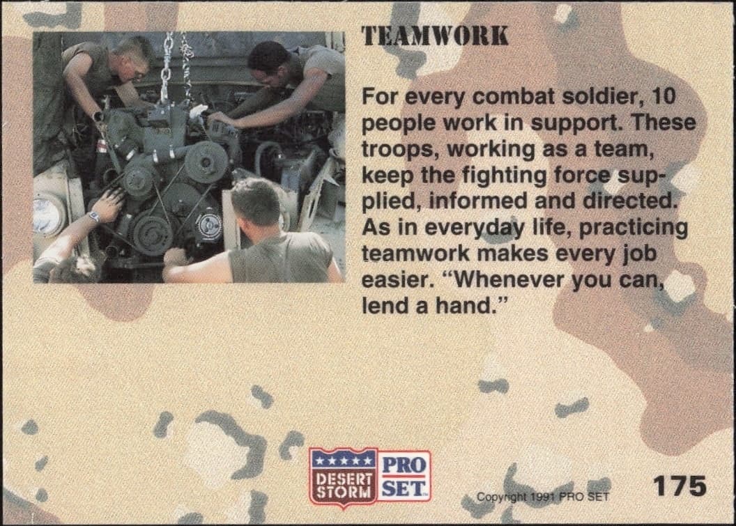 1991 Pro Set Desert Storm Teamwork #175 military trading card back