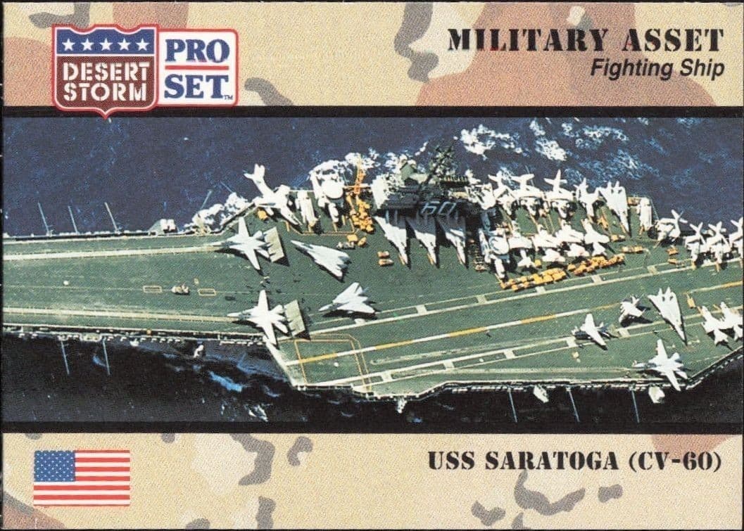 1991 Pro Set Desert Storm USS Saratoga (CV-60) #184 military trading card front