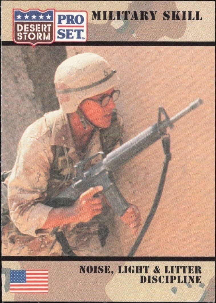 1991 Pro Set Desert Storm Noise, Light & Litter Discipline #170 military trading card front