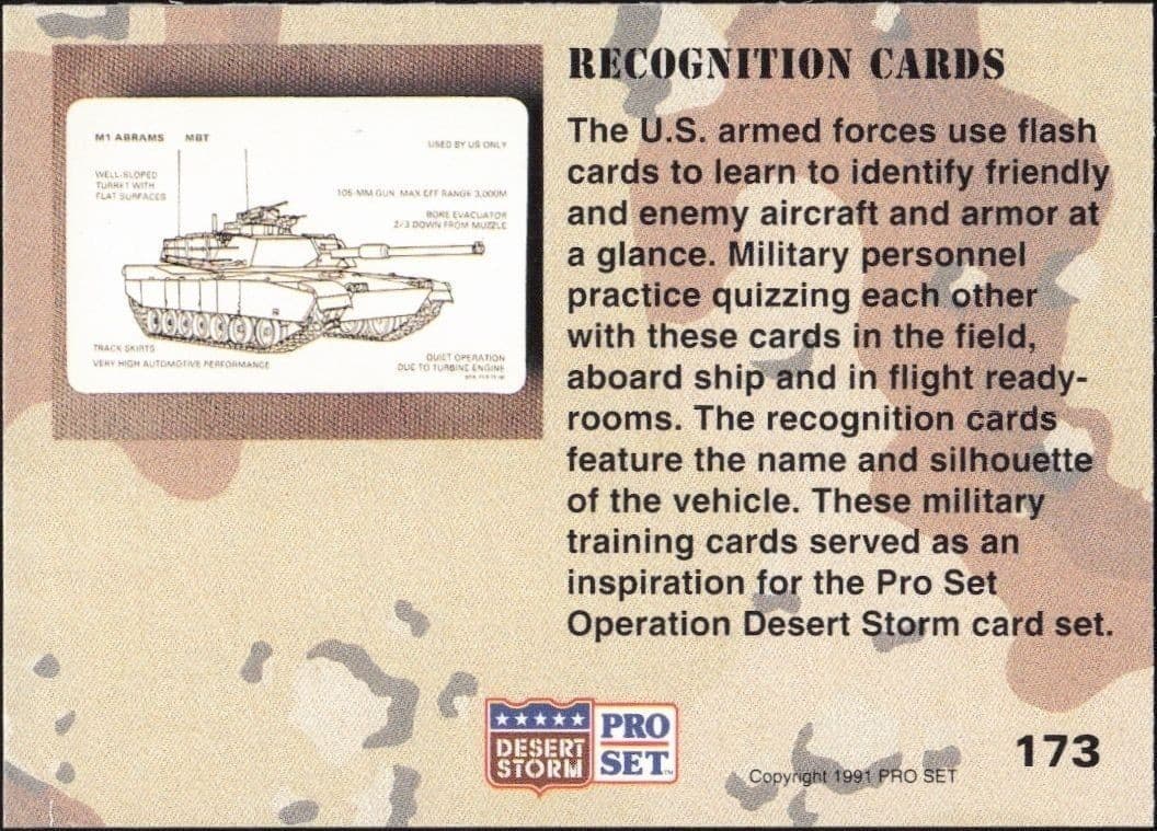 1991 Pro Set Desert Storm Recognition Cards #173 military trading card back
