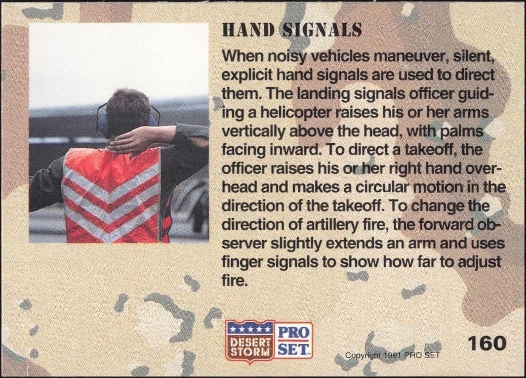 1991 Pro Set Desert Storm Hand Signals #160 military trading card back