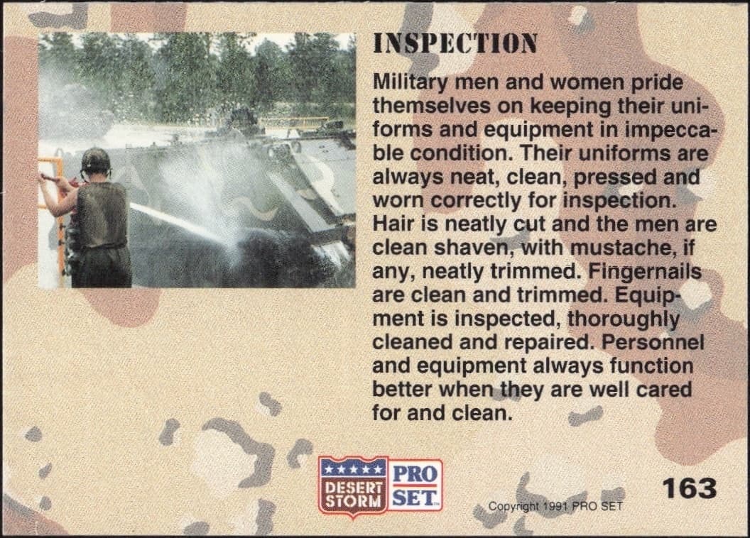 1991 Pro Set Desert Storm Inspection #163 military trading card back