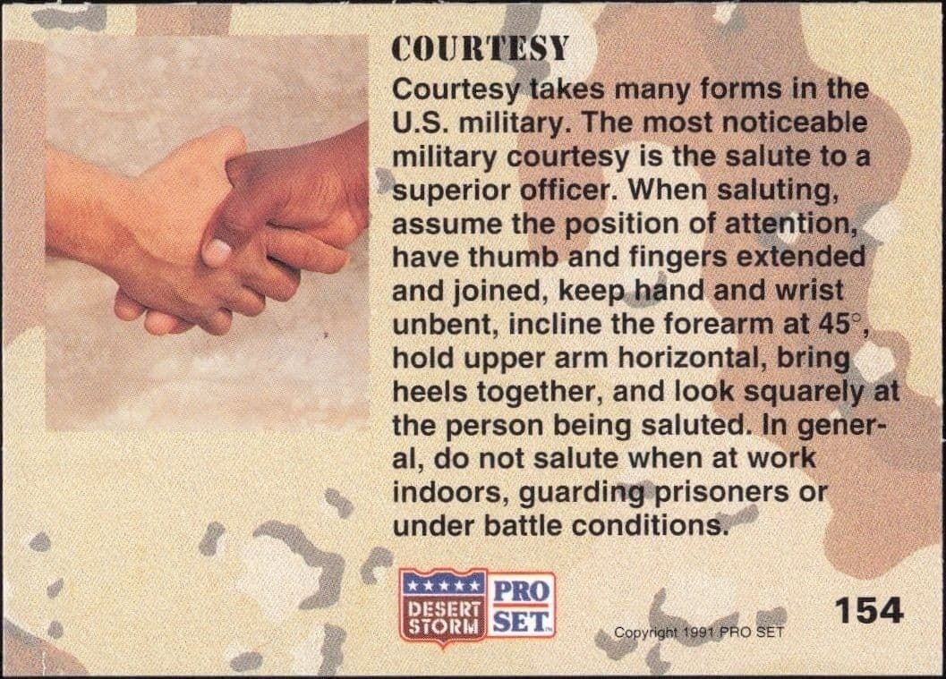 1991 Pro Set Desert Storm Courtesy #154 military trading card back