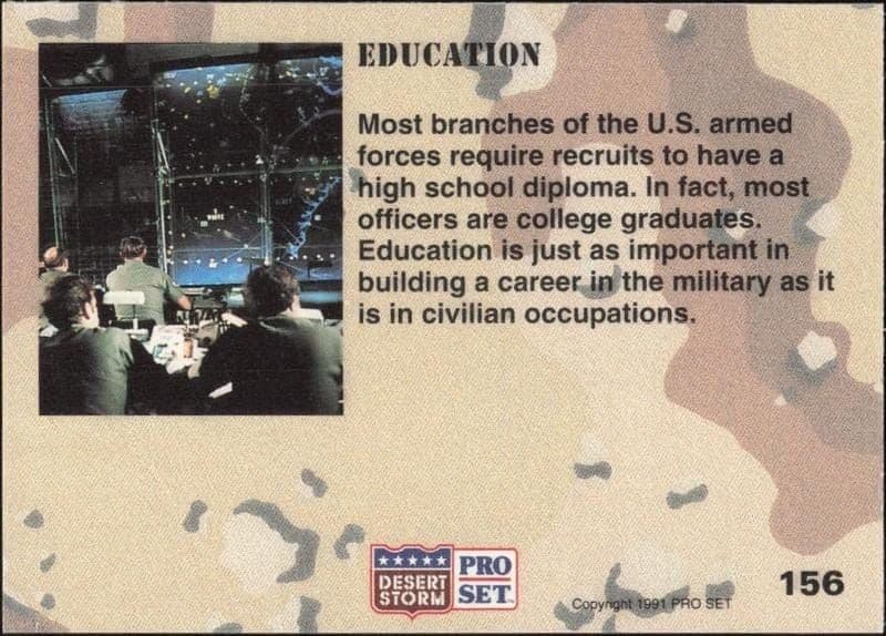 1991 Pro Set Desert Storm Education #156 military trading card back