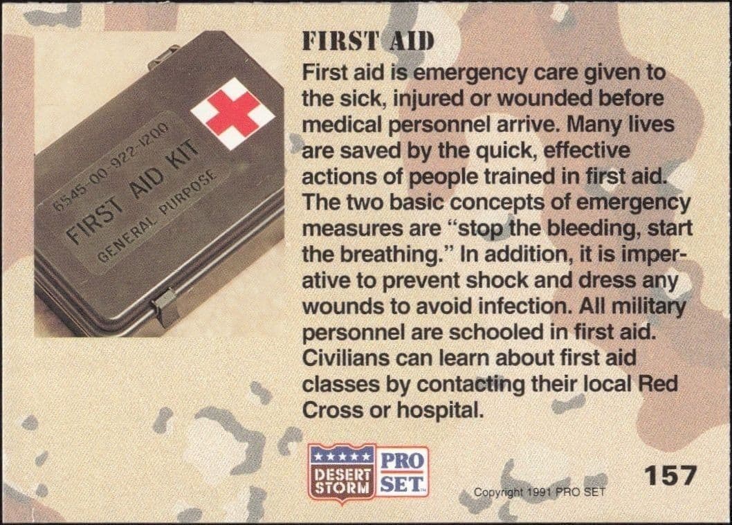 1991 Pro Set Desert Storm First Aid #157 military trading card back