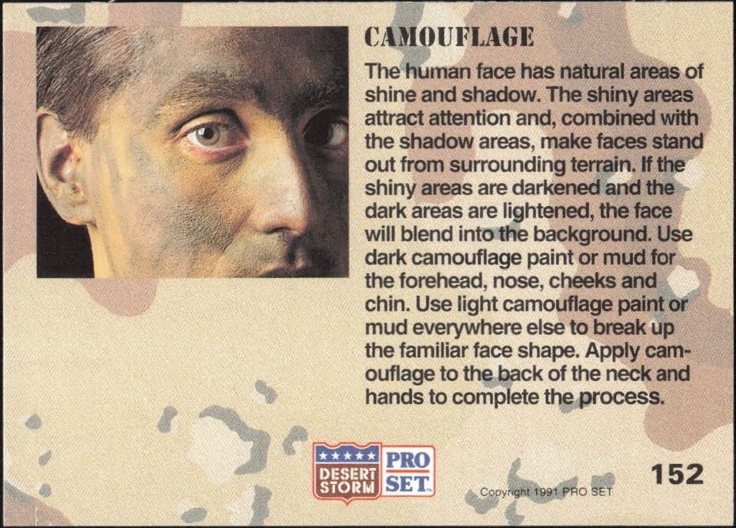1991 Pro Set Desert Storm Camouflage #152 military trading card back
