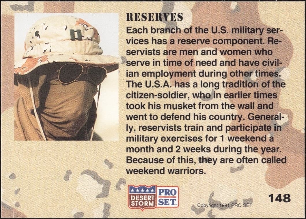 1991 Pro Set Desert Storm Reserves #148 military trading card back