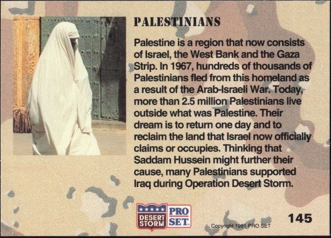 1991 Pro Set Desert Storm Palestinians #145 military trading card back