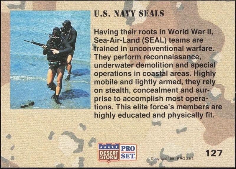 1991 Pro Set Desert Storm U.S Navy Seals #127 military trading card back