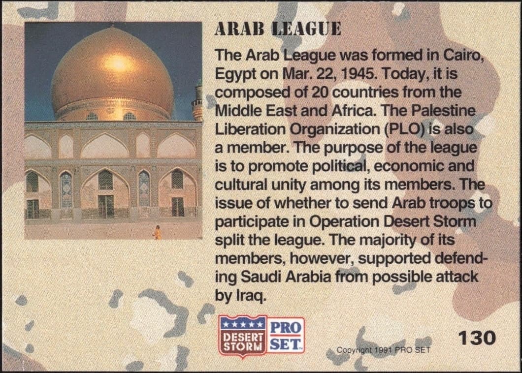 1991 Pro Set Desert Storm Arab League #130 military trading card back