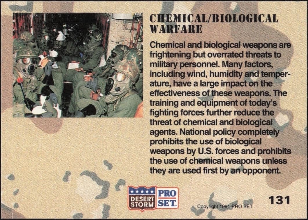 1991 Pro Set Desert Storm Chemical/Biological Warfare #131 military trading card back