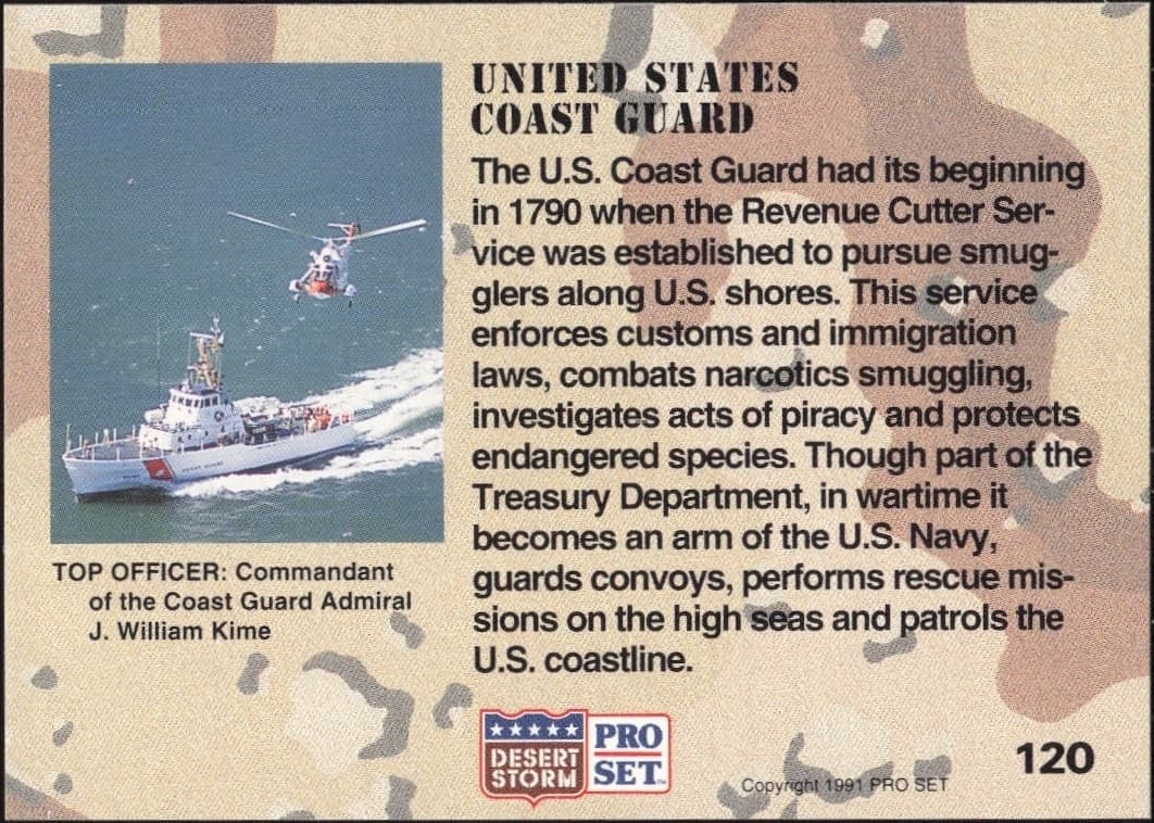 1991 Pro Set Desert Storm United States Coast Guard #120 military trading card back