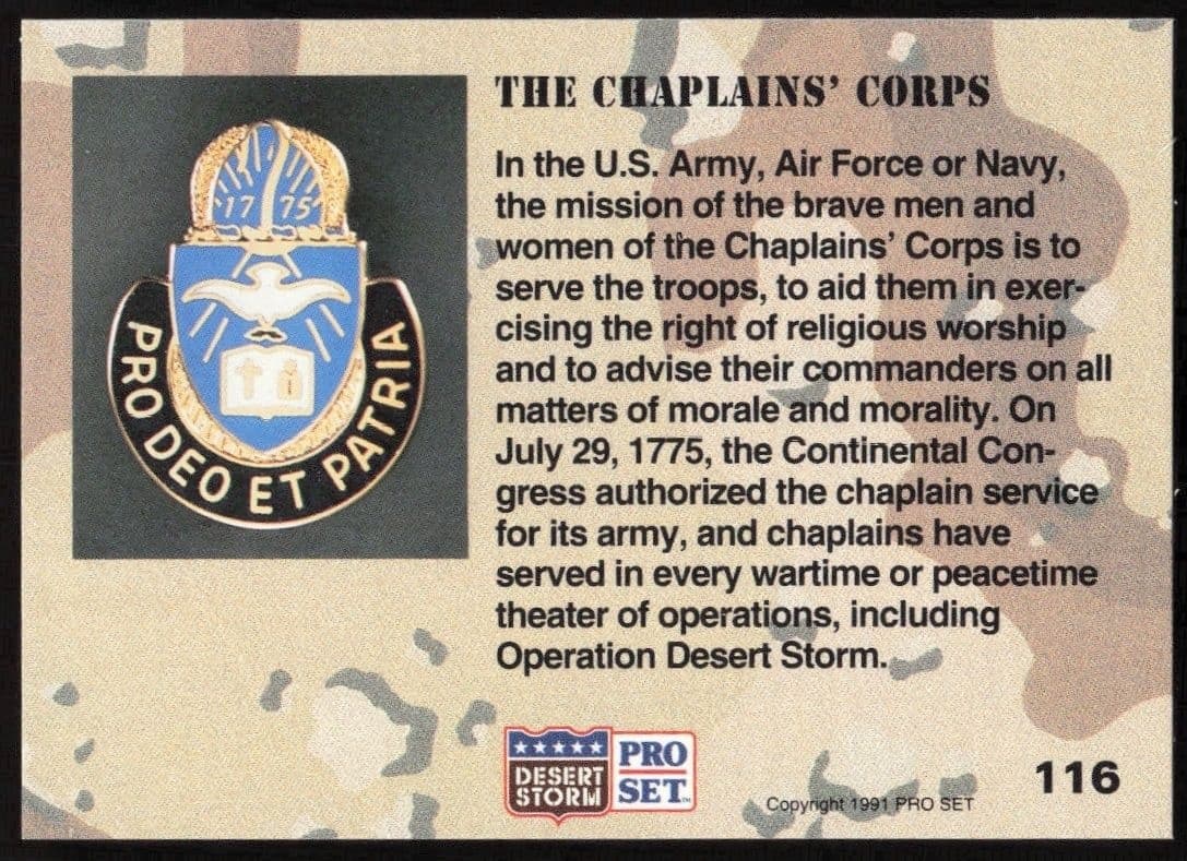 1991 Pro Set Desert Storm The Chaplaines Chrps #116 military trading card back