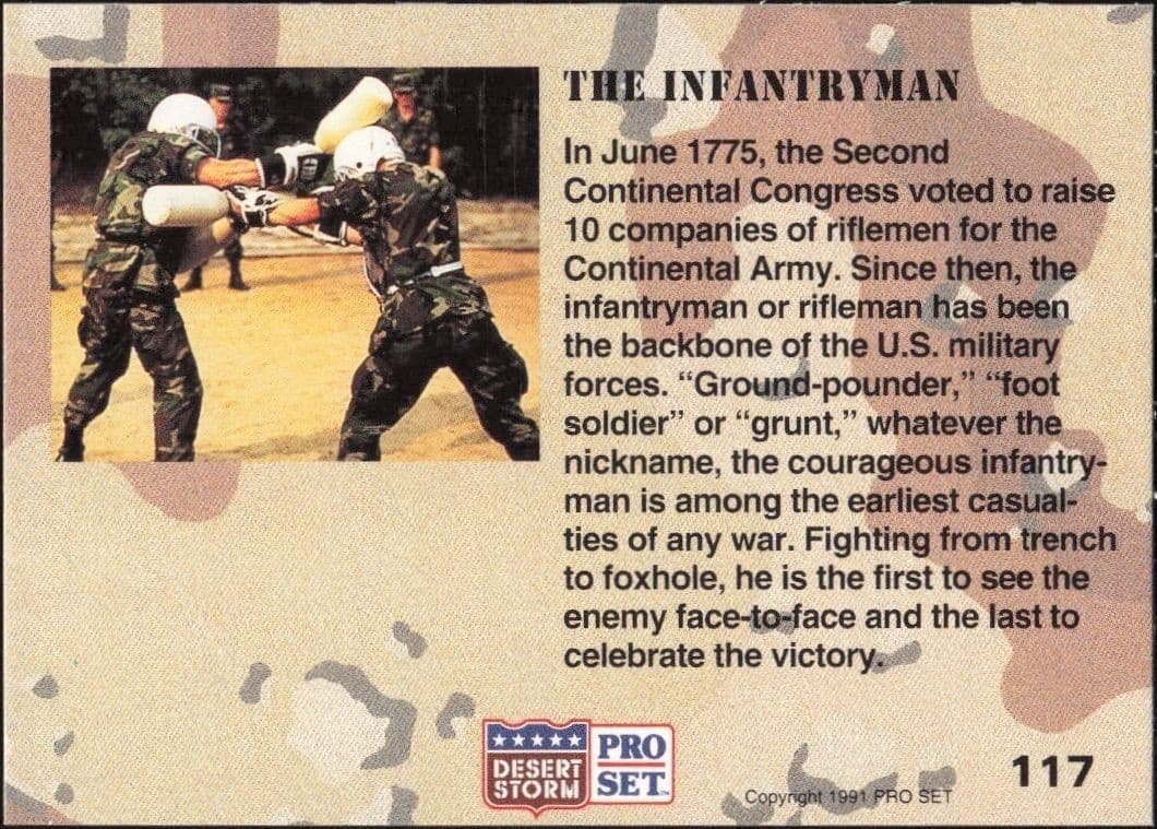 1991 Pro Set Desert Storm The Infantryman #117 military trading card back