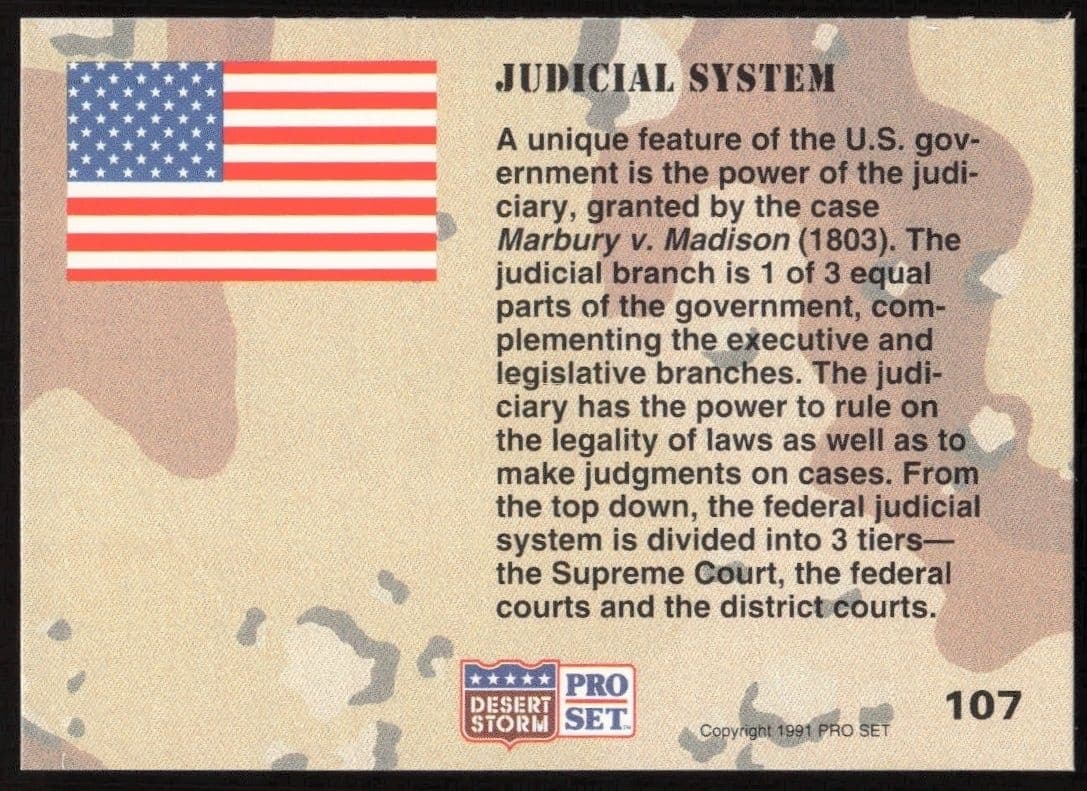 1991 Pro Set Desert Storm Judicial System #107 military trading card back