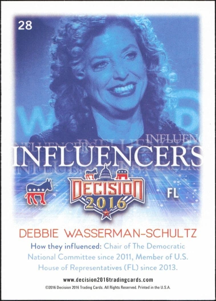 2016 Leaf Decision Debbie Wasserman-Schultz #28 political trading card back
