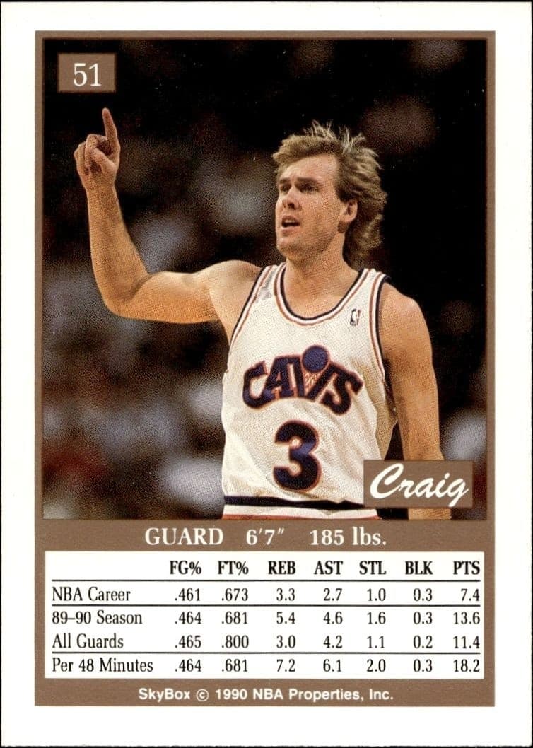 1990-91 Skybox Craig Ehlo #51 basketball trading card back