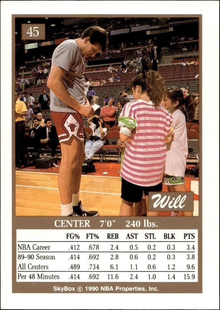 1990-91 Skybox Will Perdue #45 basketball trading card back