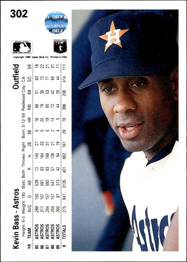 1990 Upper Deck Kevin Bass #302 baseball trading card back