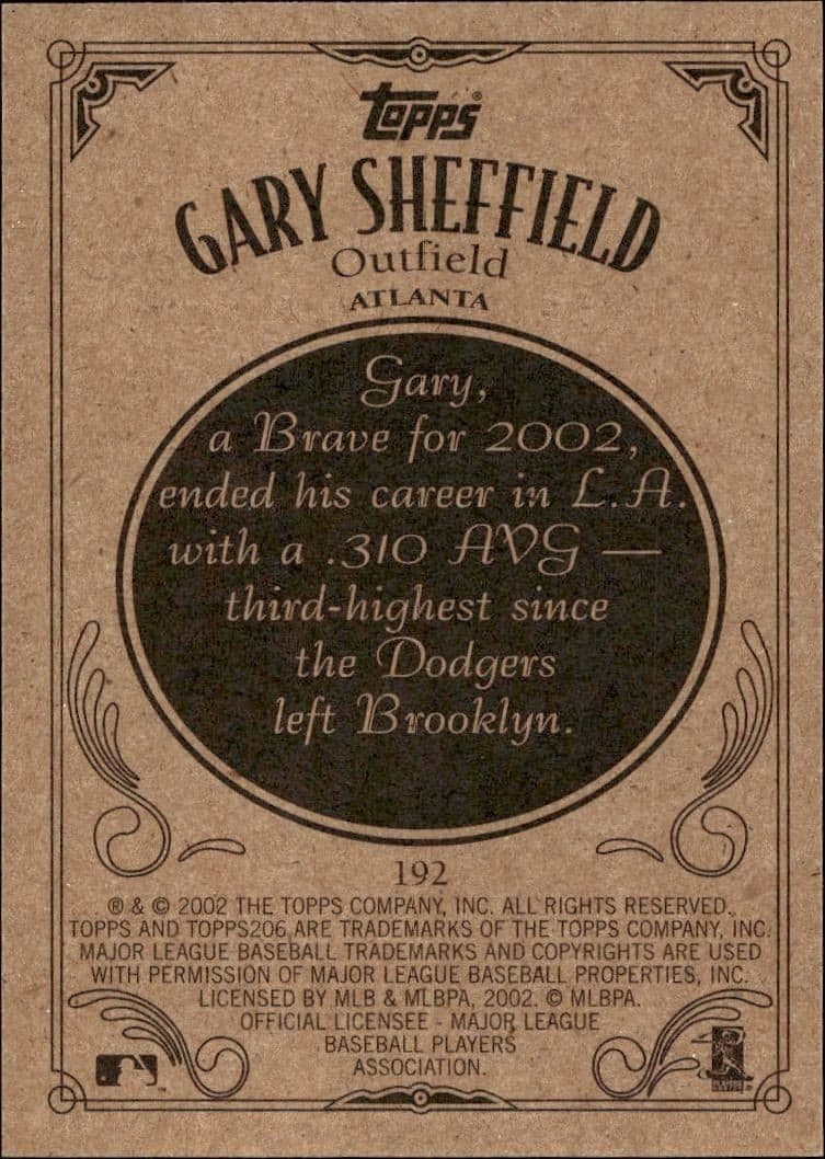 2002 Topps 206 Gary Sheffield #192 baseball trading card back