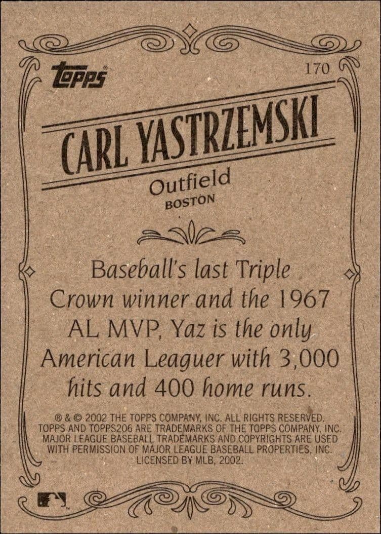2002 Topps 206 Carl Yastrzemski #170 baseball trading card back