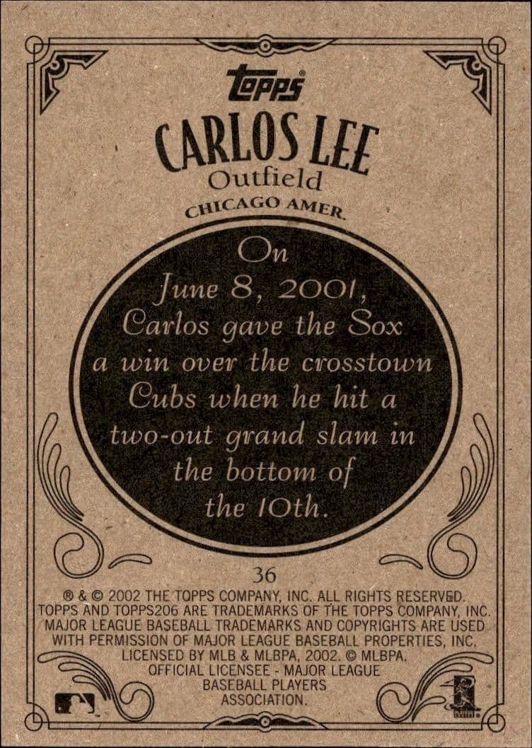 2002 Topps 206 Carlos Lee #36 baseball trading card back