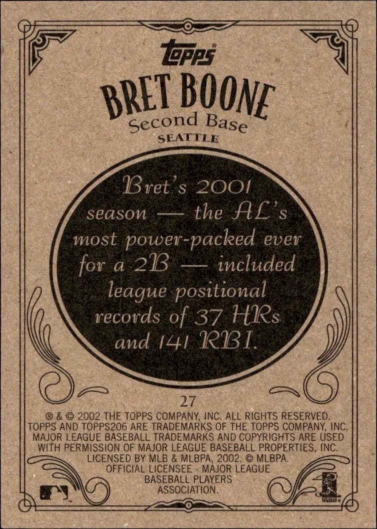2002 Topps 206 Bret Boone #27 baseball trading card back