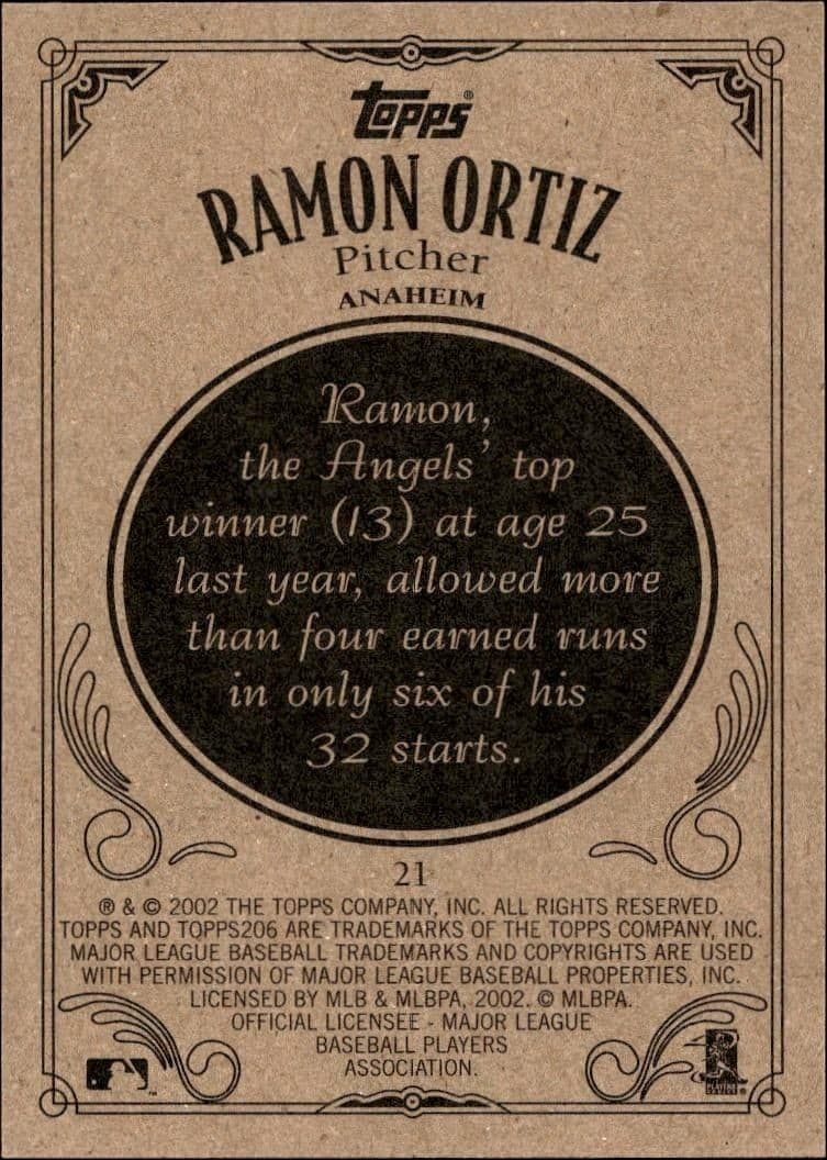 2002 Topps 206 Ramon Ortiz #21 baseball trading card back