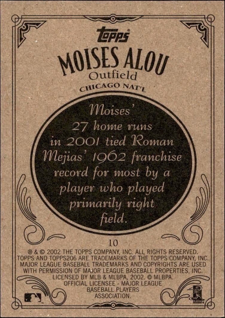 2002 Topps 206 Moises Alou #10 baseball trading card back