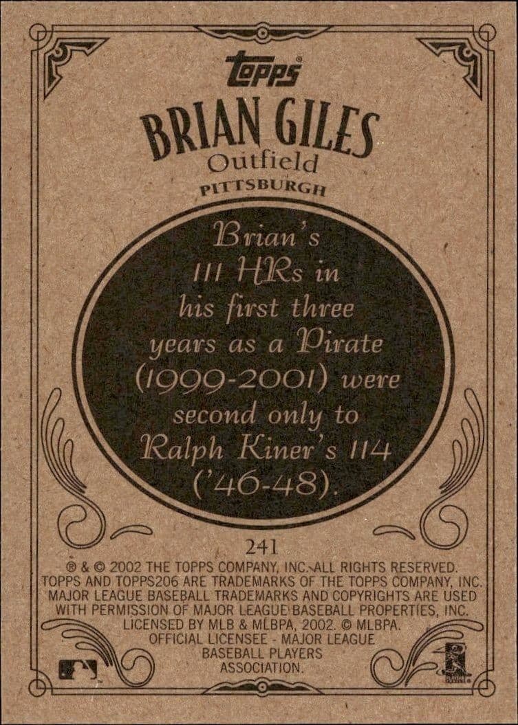 2002 Topps 206 Brian Giles #241 baseball trading card back