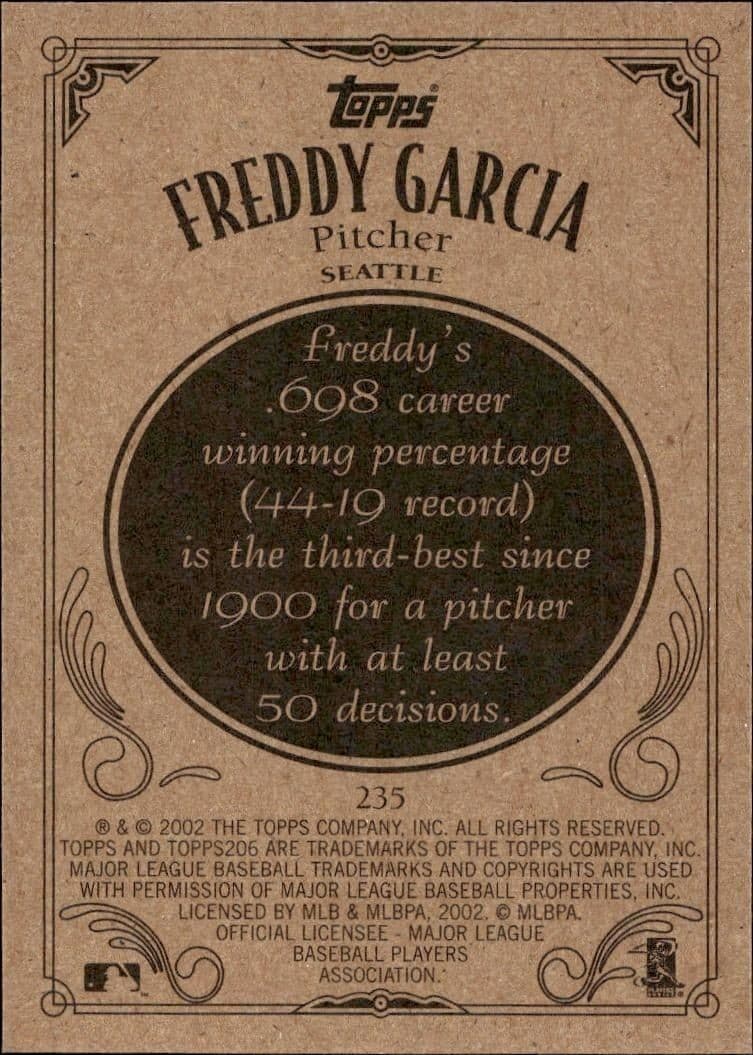 2002 Topps 206 Freddy Garcia #235 baseball trading card back