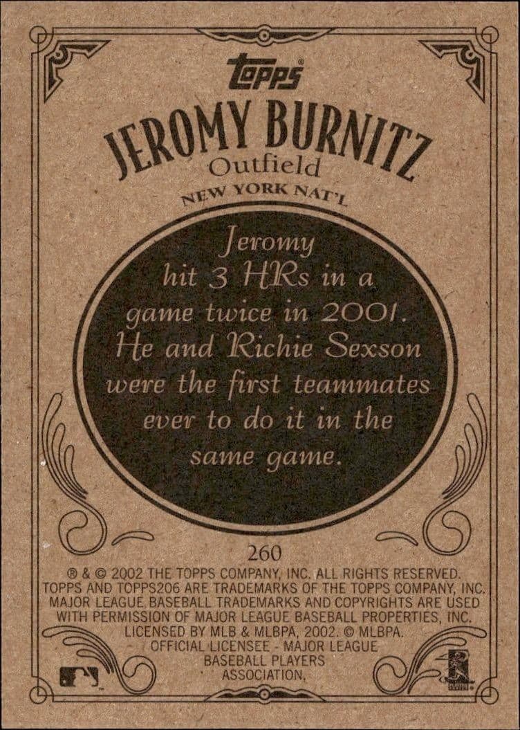 2002 Topps 206 Jeromy Burnitz #260 baseball trading card back