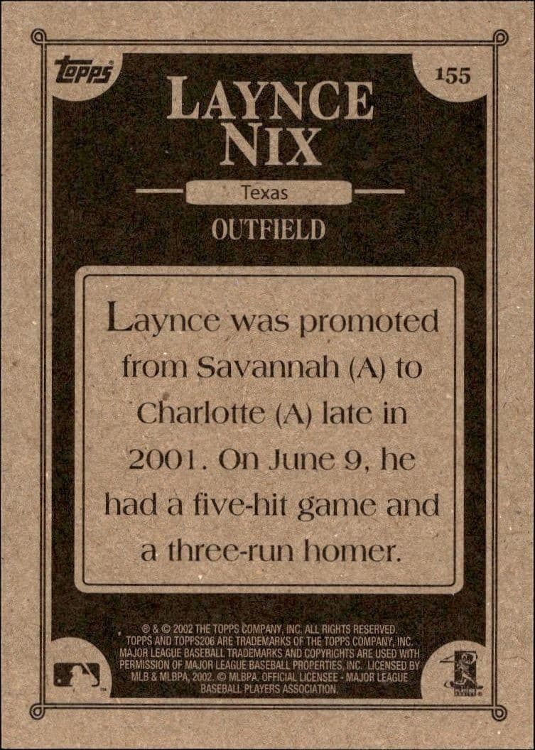 2002 Topps 206 Laynce Nix #155 baseball trading card back