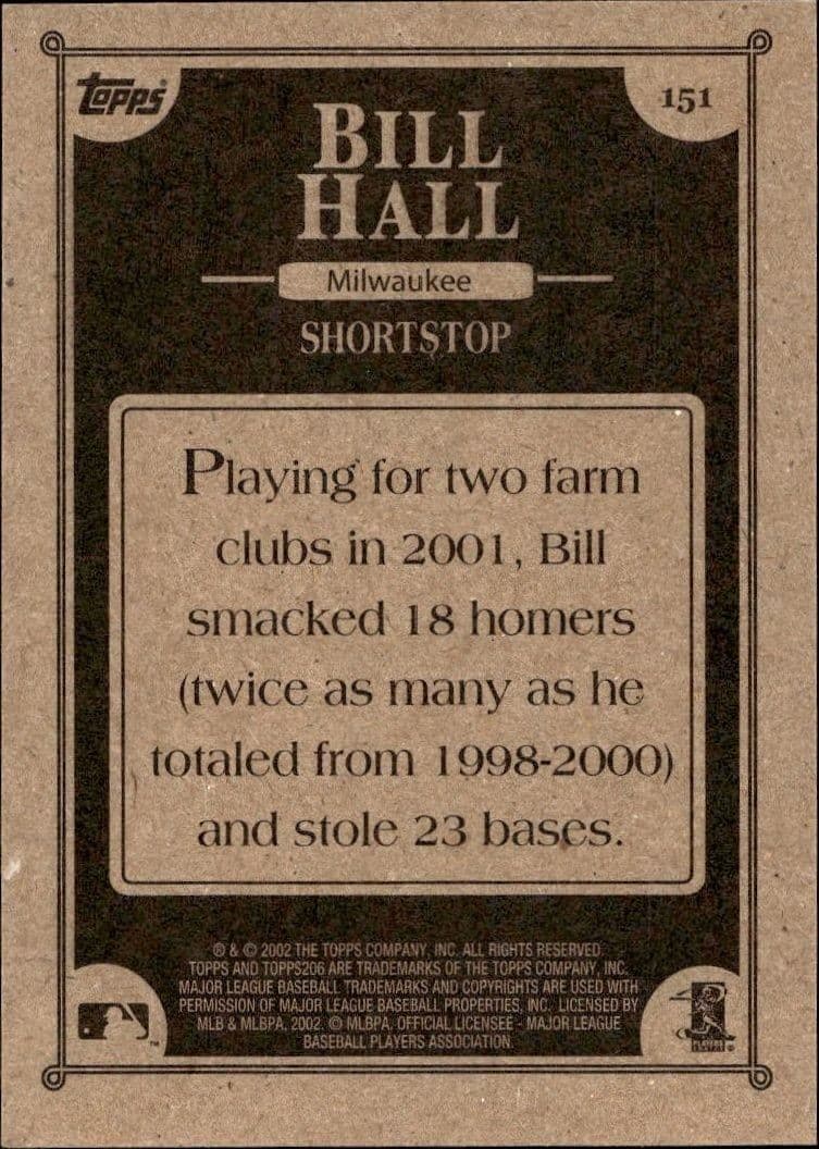 2002 Topps 206 Bill Hall #151 baseball trading card back