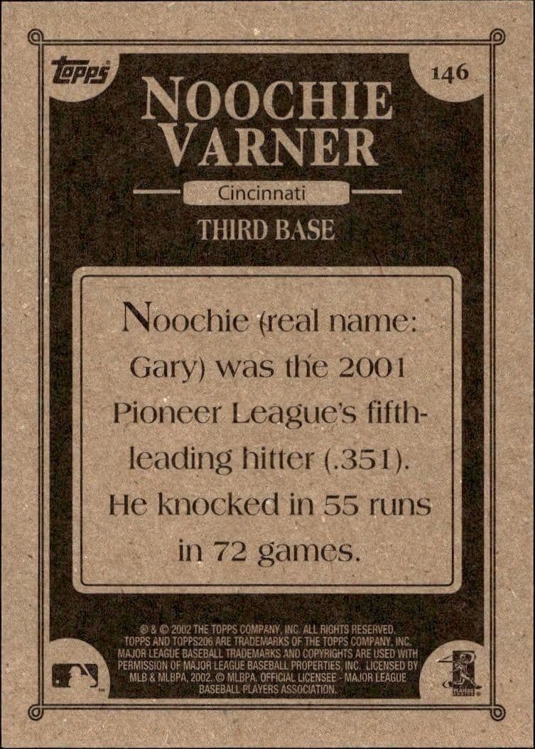 2002 Topps 206 Noochie Varner #146 baseball trading card back