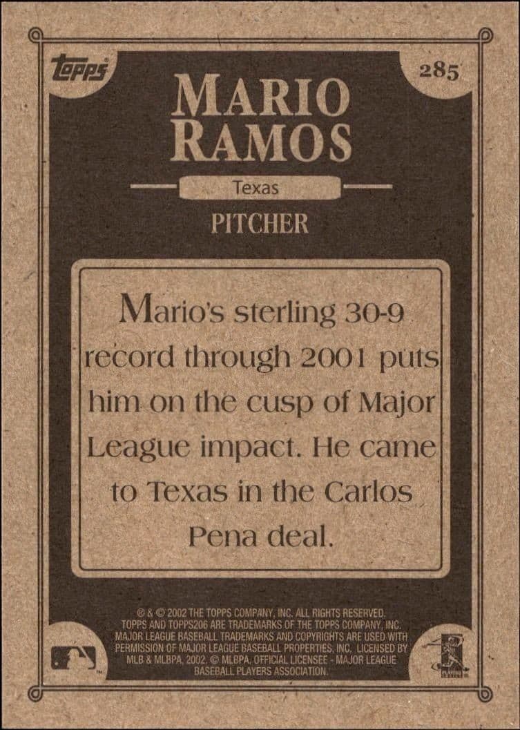2002 Topps 206 Mario Ramos #285 baseball trading card back