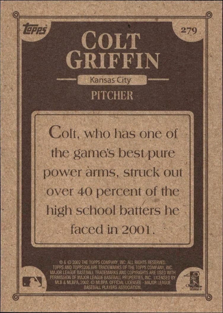 2002 Topps 206 Colt Griffin #279 baseball trading card back