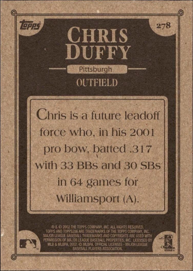 2002 Topps 206 Chris Duffy #278 baseball trading card back
