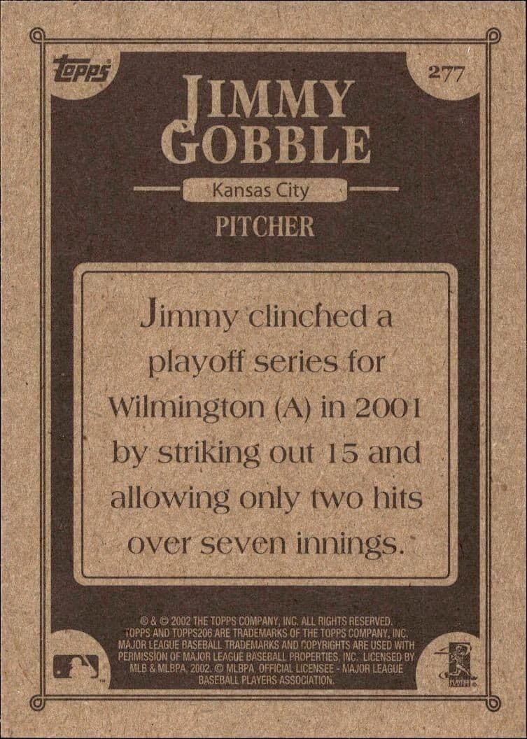 2002 Topps 206 Jimmy Gobble #277 baseball trading card back