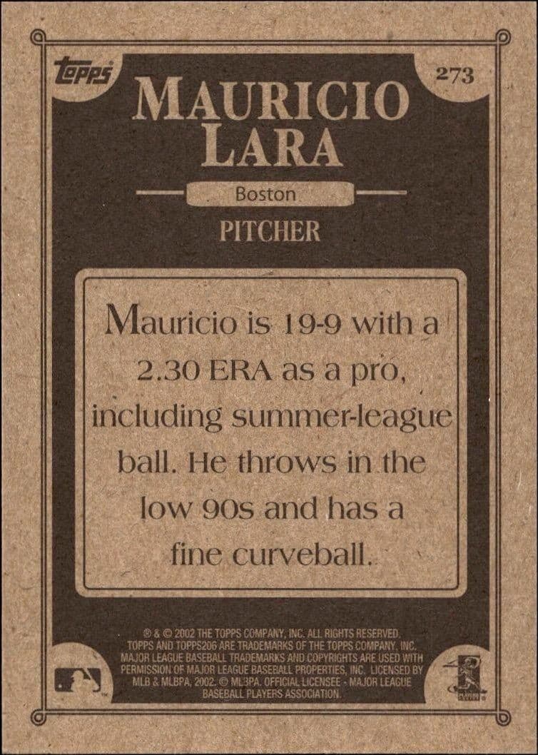 2002 Topps 206 Mauricio Lara #273 baseball trading card back
