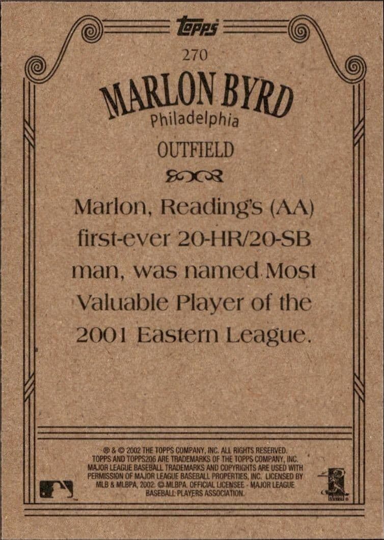 2002 Topps 206 Marlon Byrd #270 baseball trading card back