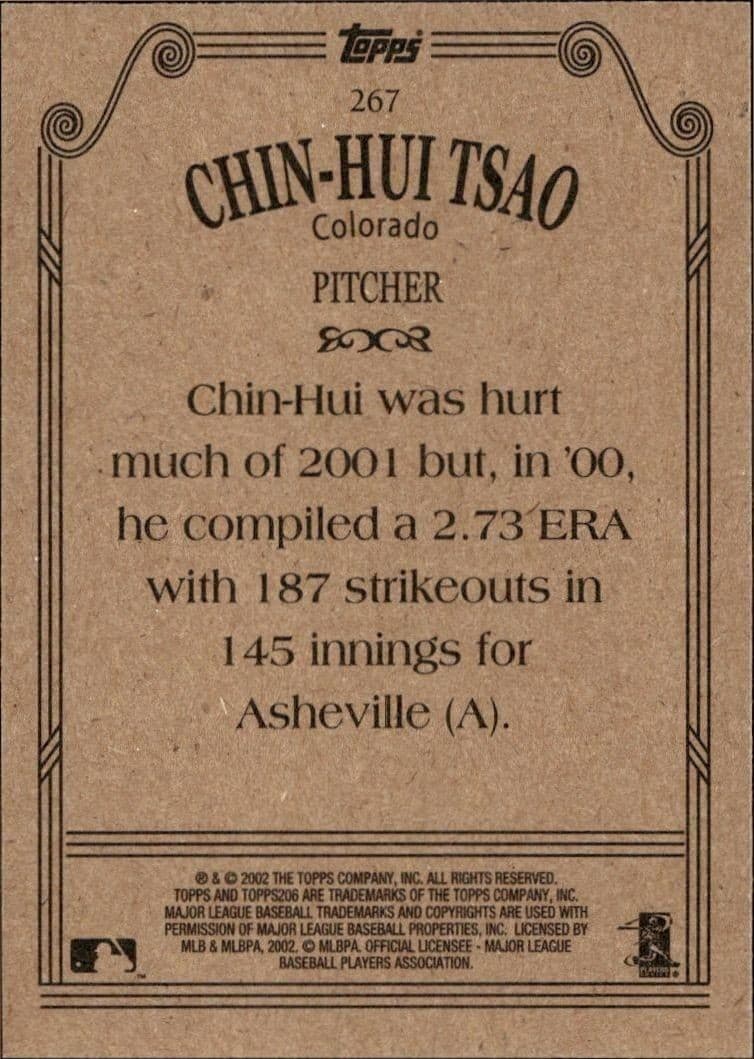 2002 Topps 206 Chin-Hui Tsao #267 baseball trading card back