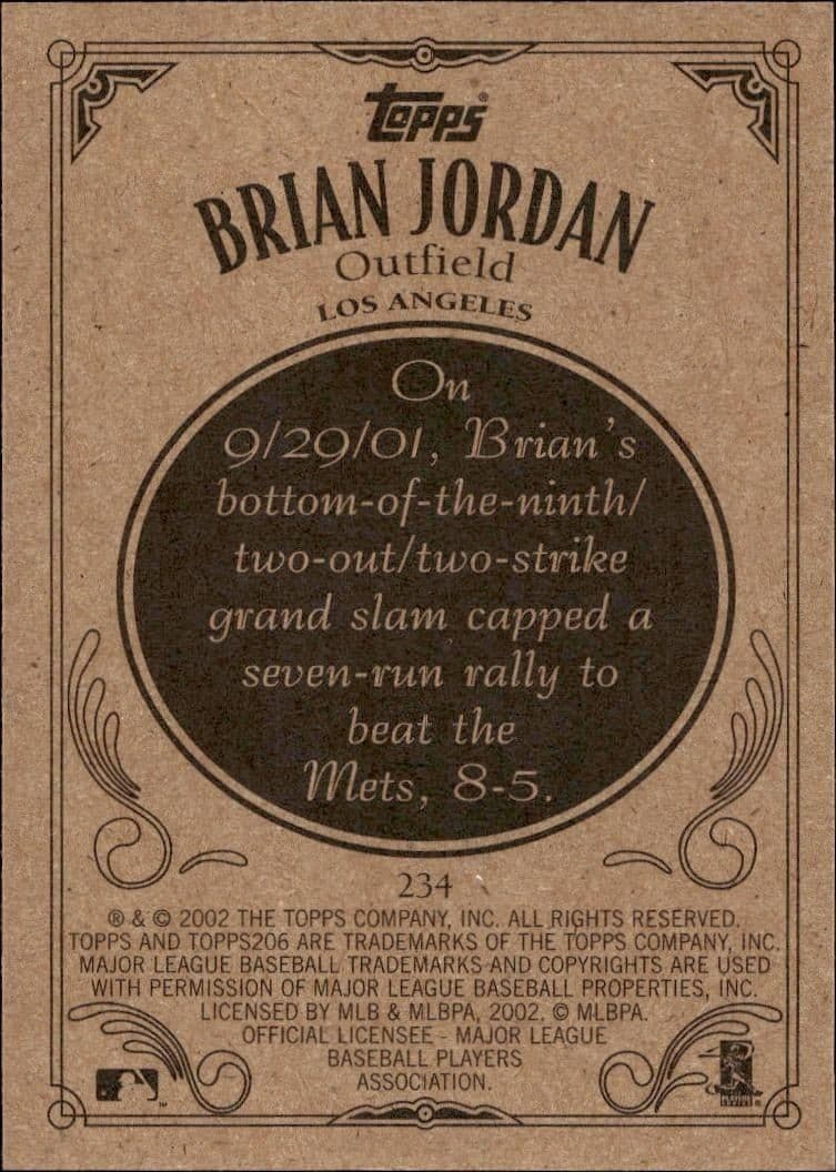 2002 Topps 206 Brian Jordan #234 baseball trading card back