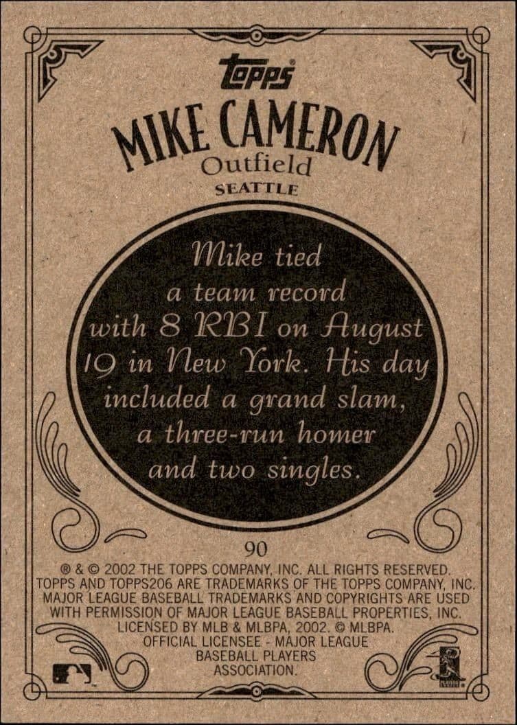 2002 Topps 206 Mike Cameron #90 baseball trading card back