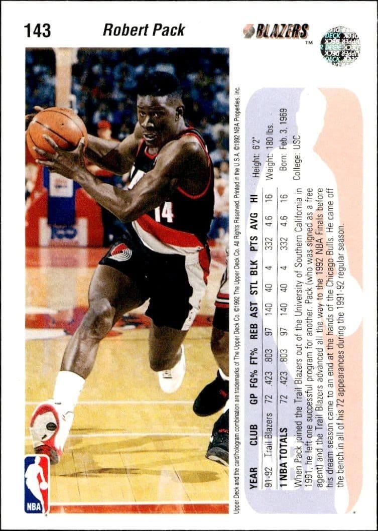 1992 Upper Deck Robert Pack #143 basketball trading card back