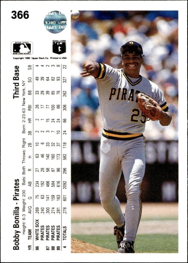 1990 Upper Deck Bobby Bonilla #366 baseball trading card back