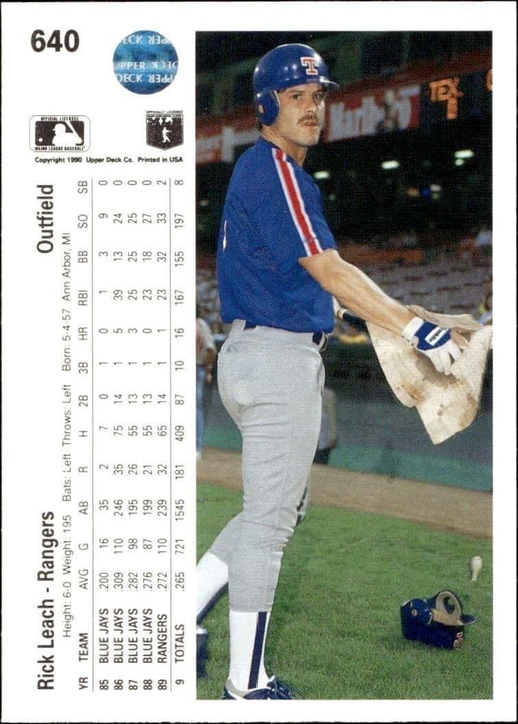 1990 Upper Deck Rick Leach #640 baseball trading card back