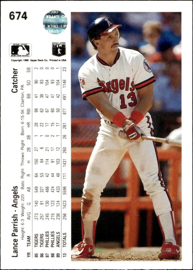 1990 Upper Deck Lance Parrish #674 baseball trading card back